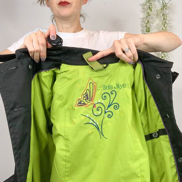 SOIA & KYO black cotton jacket belted double row buttons scoop pockets - Picture 6 of 14